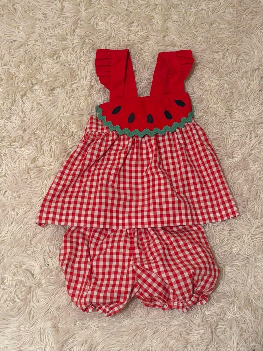 The Beaufort Bonnet Company Red Gingham Watermelon Matching Shorts Set